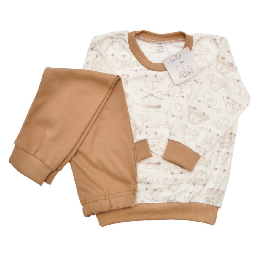 Brązowa PIŻAMA w pojazdy długi rękaw wzór 375b