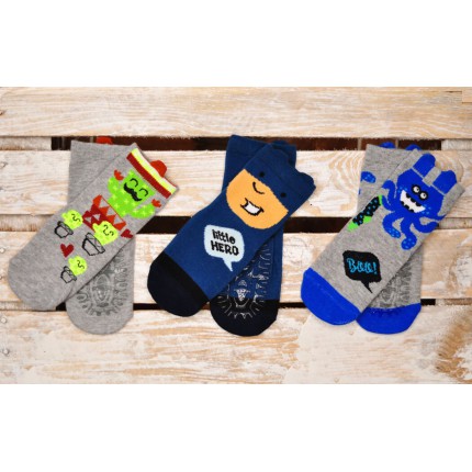 3 pary SKARPETKI bawełniane HERO skarpety chłopięce z silikonem