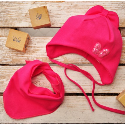 Amarantowy komplet MALINA czapka + apaszka wiosna/jesień wyprzedaż