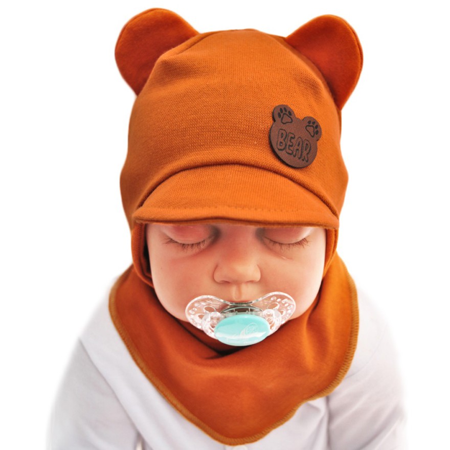 Rdzawo-brązowy komplet CYRYL czapka + apaszka wiosna/jesień