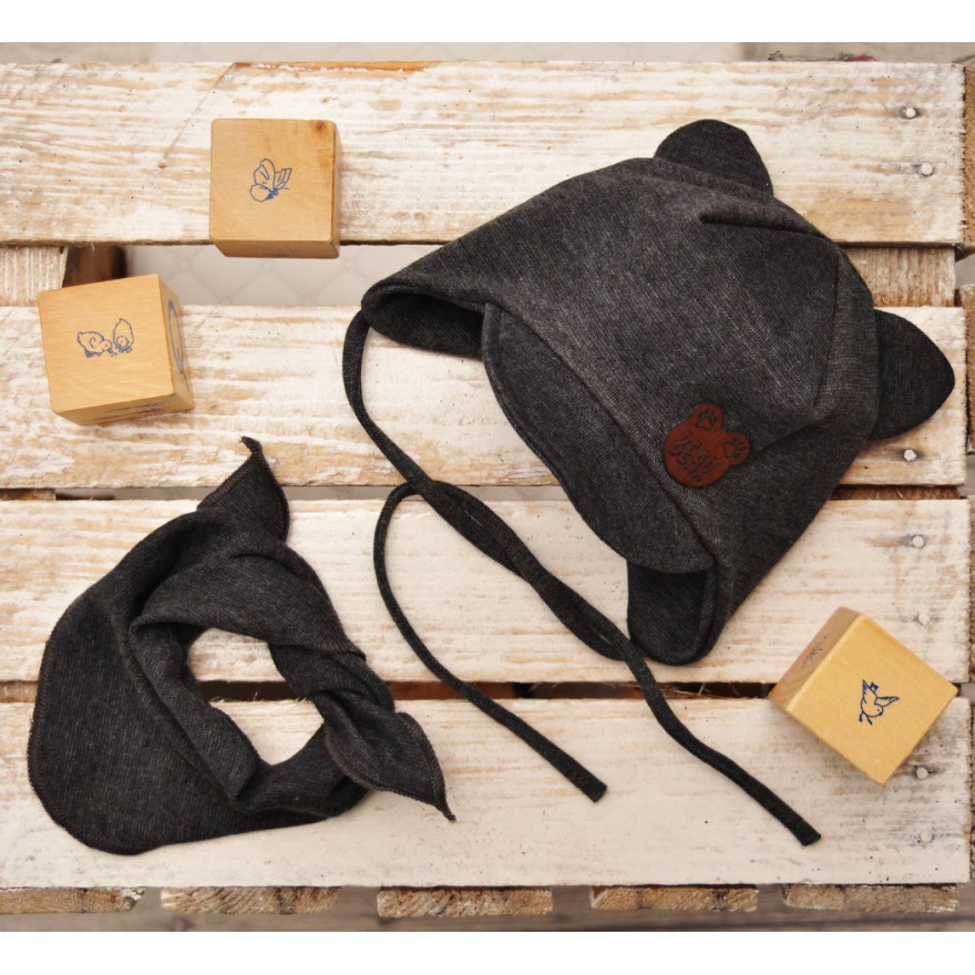 Grafitowo-melanżowy komplet STAŚ czapka + apaszka wiosna/jesień