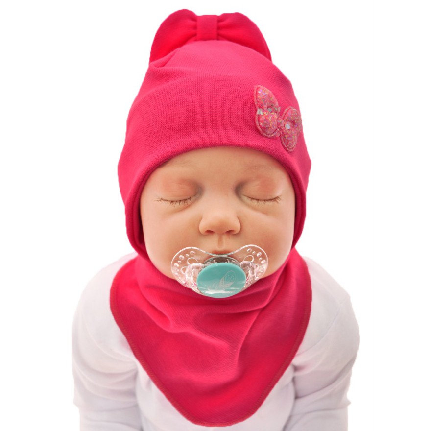 Amarantowy komplet MALINA czapka + apaszka wiosna/jesień wyprzedaż