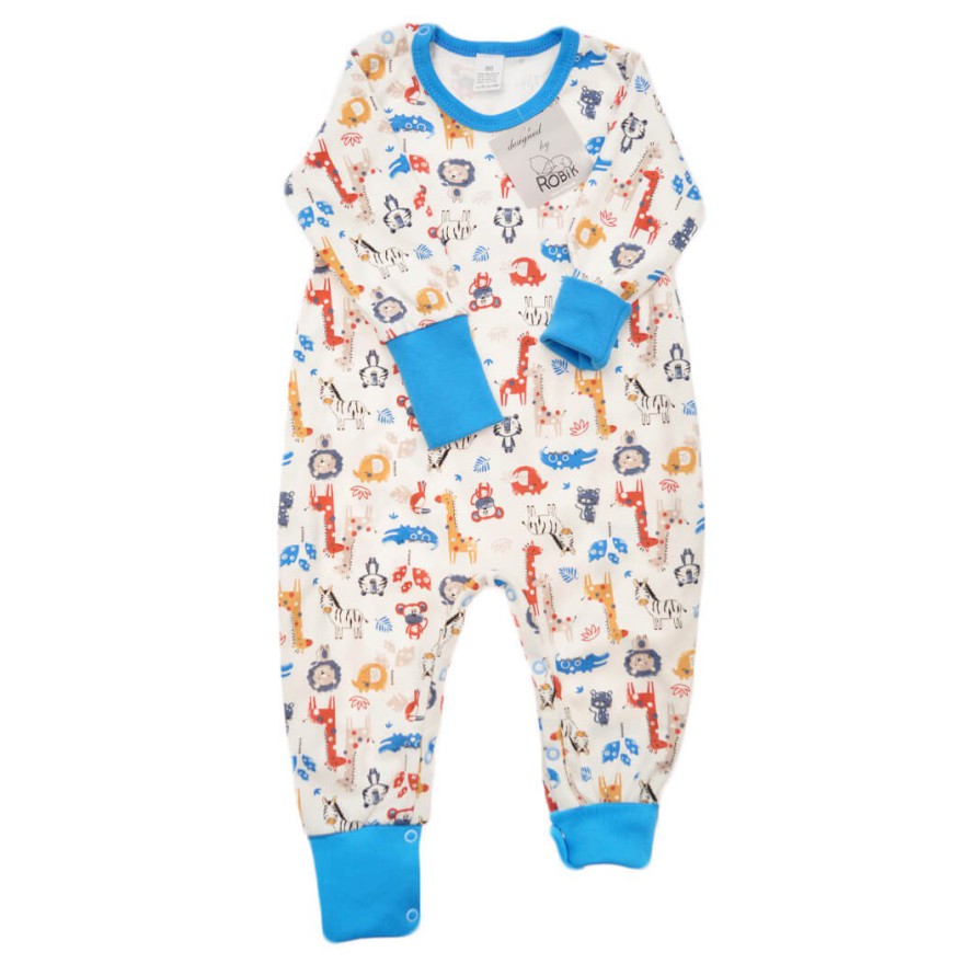 Pajac bez stópek RAMPERS niebieski w zoo pajacyk rosnący wz. 370n