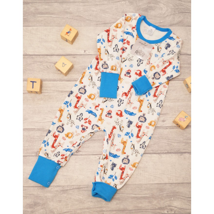 Pajac bez stópek RAMPERS niebieski w zoo pajacyk rosnący wz. 370n