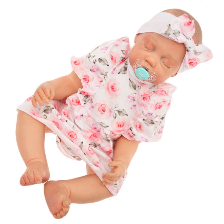 Biało-różowa BODY SUKIENKA z opaską, kokardą w róże