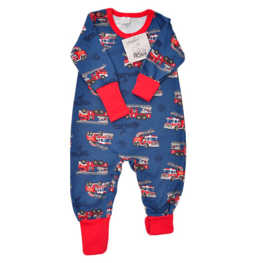 Pajac bez stópek RAMPERS czerwony w wozy strażackie pajacyk rosnący wz. 372c