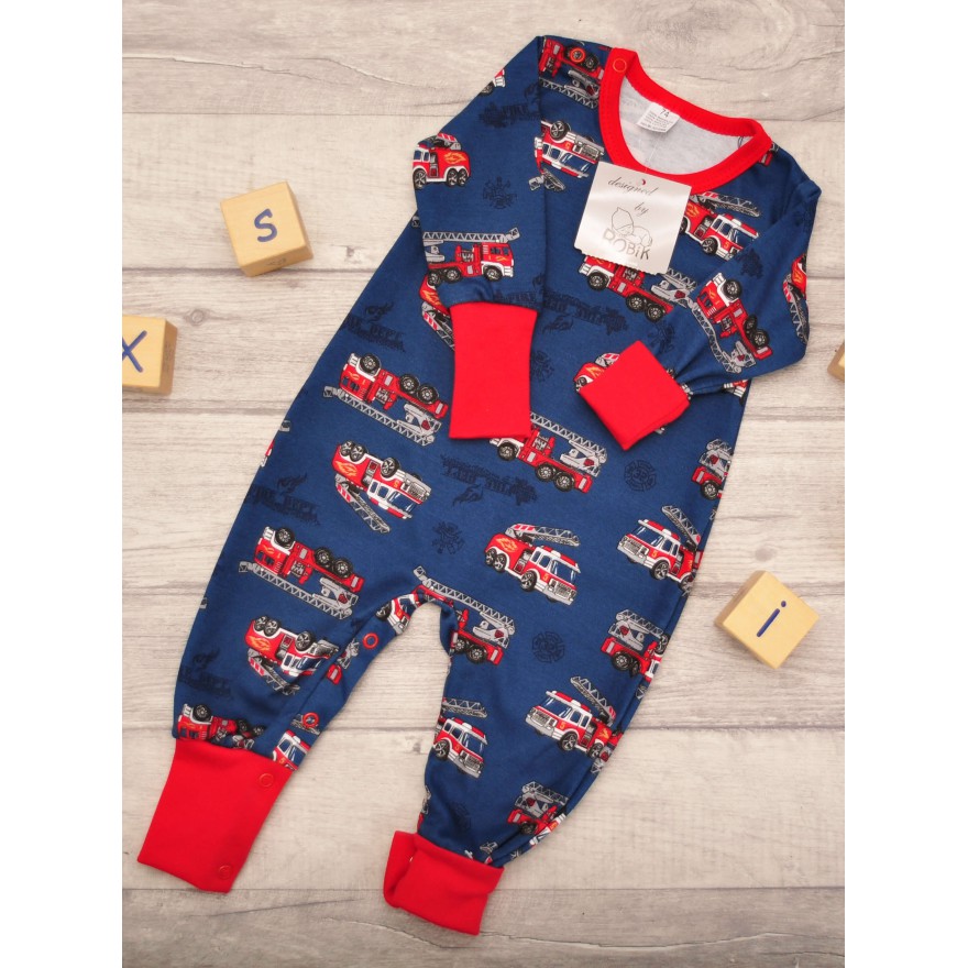 Pajac bez stópek RAMPERS czerwony w wozy strażackie pajacyk rosnący wz. 372c