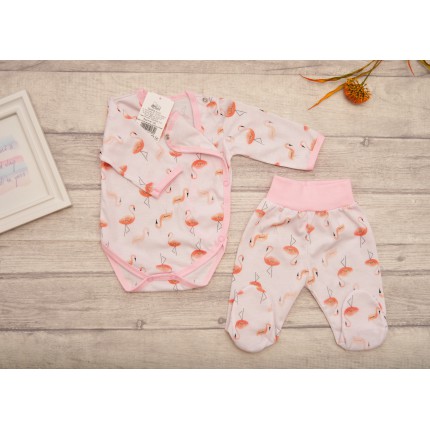 Komplet 2cz body kopertowe półśpiochy wz. łososiowe flamingi