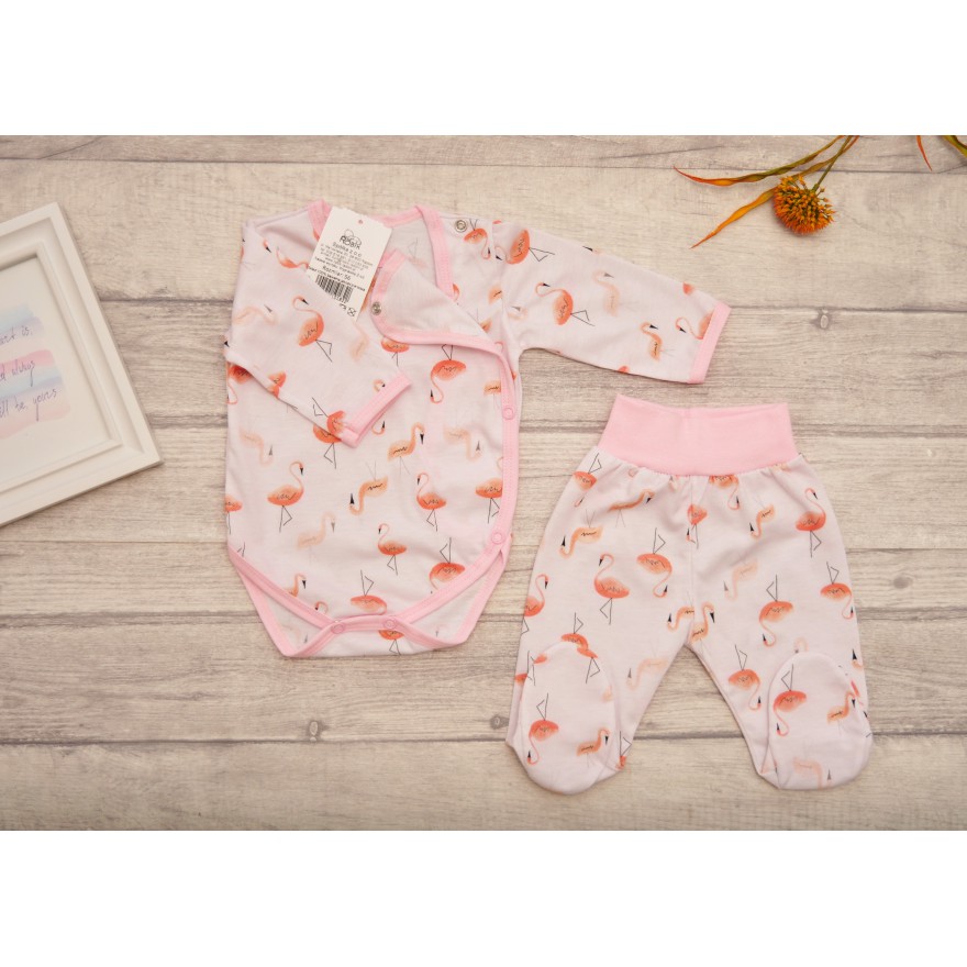 Komplet 2cz body kopertowe półśpiochy wz. łososiowe flamingi WCZEŚNIAK