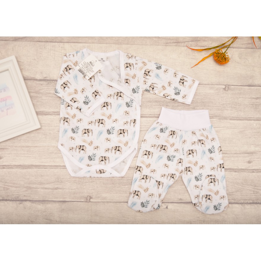 Komplet 2cz body kopertowe półśpiochy wz. białe słonie