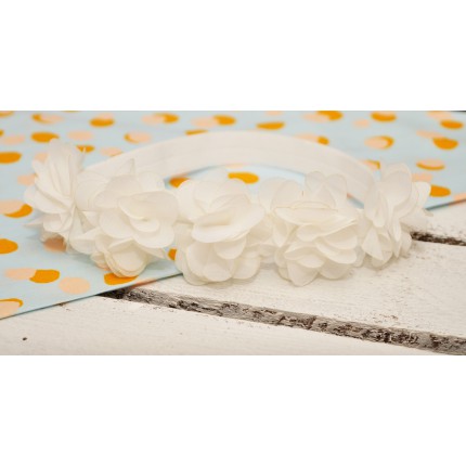 OPASKA ANIKA z tiulowymi kwiatami biała opaska z gumką 0-9msc CHRZEST