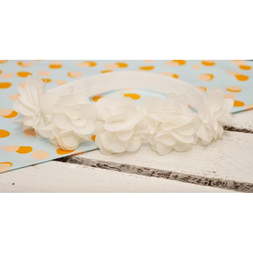 OPASKA ANIKA z tiulowymi kwiatami biała opaska z gumką 0-9msc CHRZEST