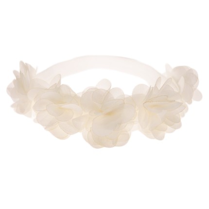 OPASKA ANIKA z tiulowymi kwiatami biała opaska z gumką 0-9msc CHRZEST