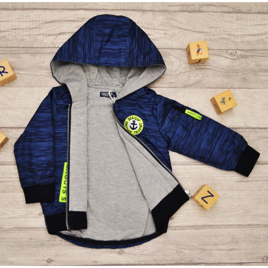 Kurtka WIATRÓWKA przeciwdeszczowa z kapturem wiosna jesień SEACUP granatowa szara podszewka neon