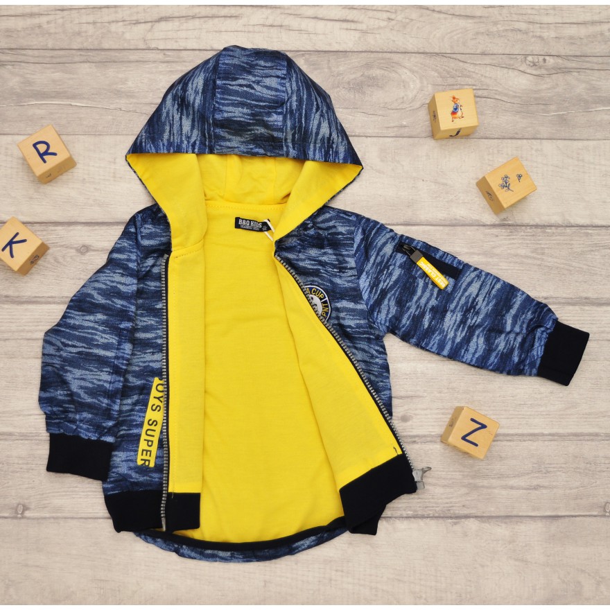 Kurtka WIATRÓWKA przeciwdeszczowa z kapturem wiosna jesień SEACUP  granatowa żółta podszewka