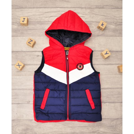 Czerwono- granatowa KAMIZELKA bezrękawnik pikowany chłopięcy