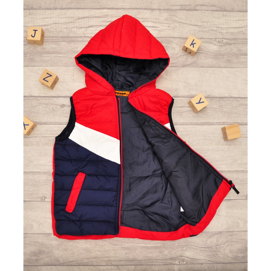 Czerwono- granatowa KAMIZELKA bezrękawnik pikowany chłopięcy