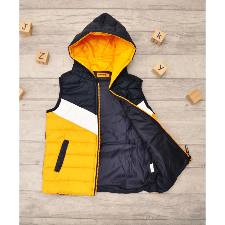 Musztardowo- granatowa KAMIZELKA bezrękawnik pikowany chłopięcy