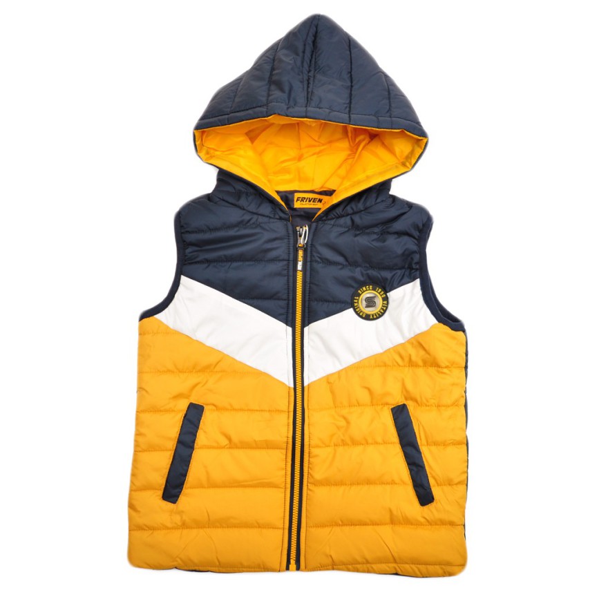 Musztardowo- granatowa KAMIZELKA bezrękawnik pikowany chłopięcy