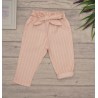 Różowe SPODNIE bawełniane dziewczęce w paski z kokardą