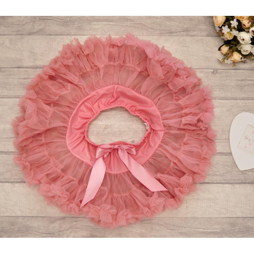 Puszysta SPÓDNICZKA tiulowa z falbankami, brudny róż