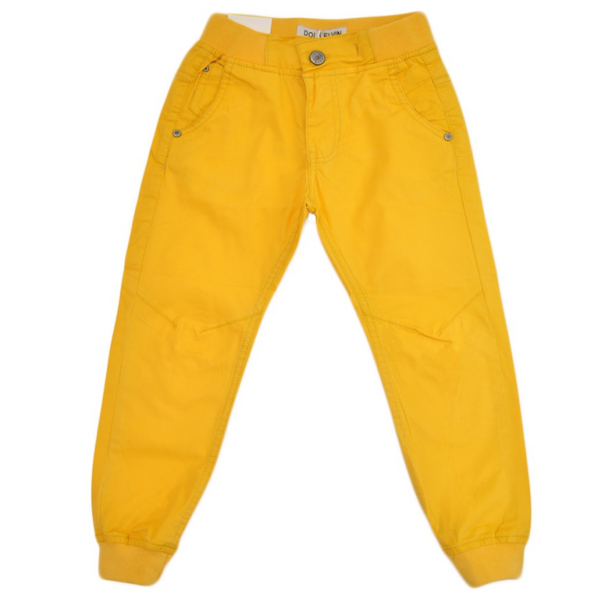Musztardowe spodnie chłopięce ze ściągaczem joggery wiosna jesień