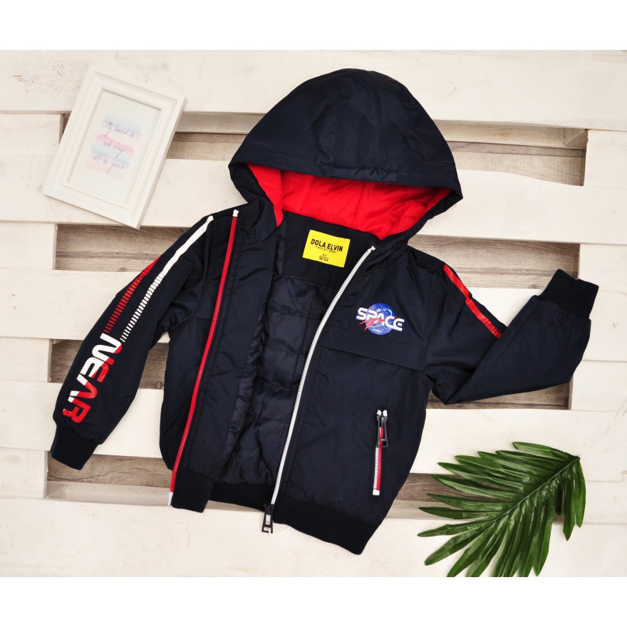 Kurtka BOMBERKA przeciwdeszczowa z kapturem wiosna jesień SPACE granat czerwień