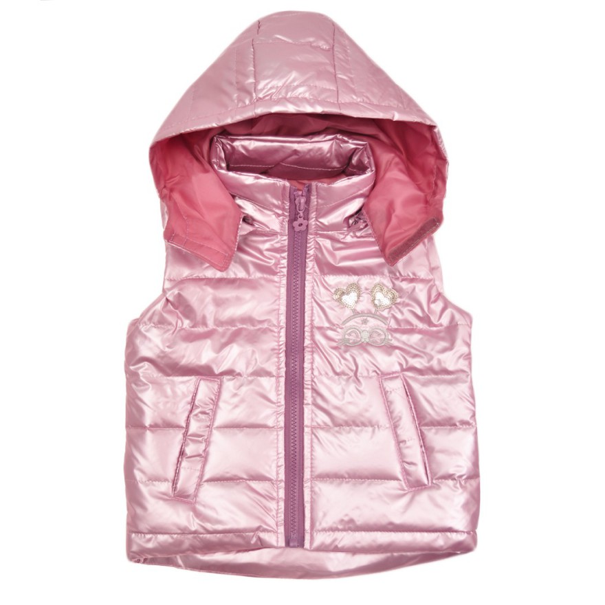 Dziewczęca KAMIZELKA lila metalika bezrękawnik z kapturem