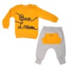 Musztardowo-szary DRES BEN z napisem, bluza, spodnie, komplet