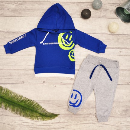 Niebiesko- zielony DRES bluza, spodnie, komplet z napisem BE NICE TO PEOPLE