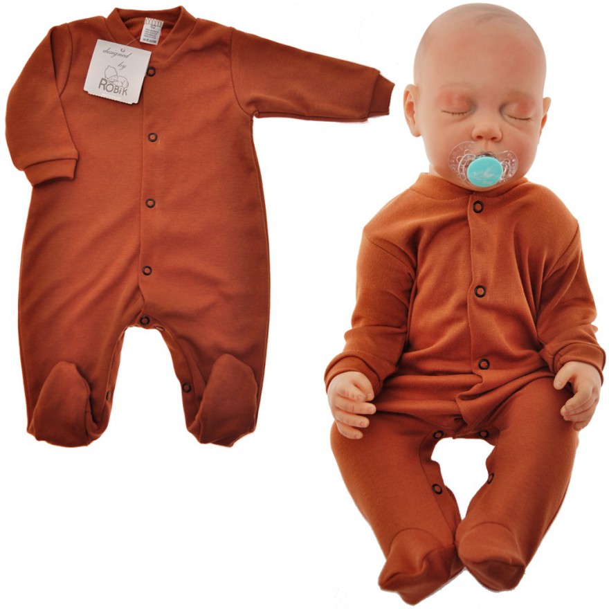 Gładki brązowy Pajac pajacyk bawełniany WCZEŚNIAK