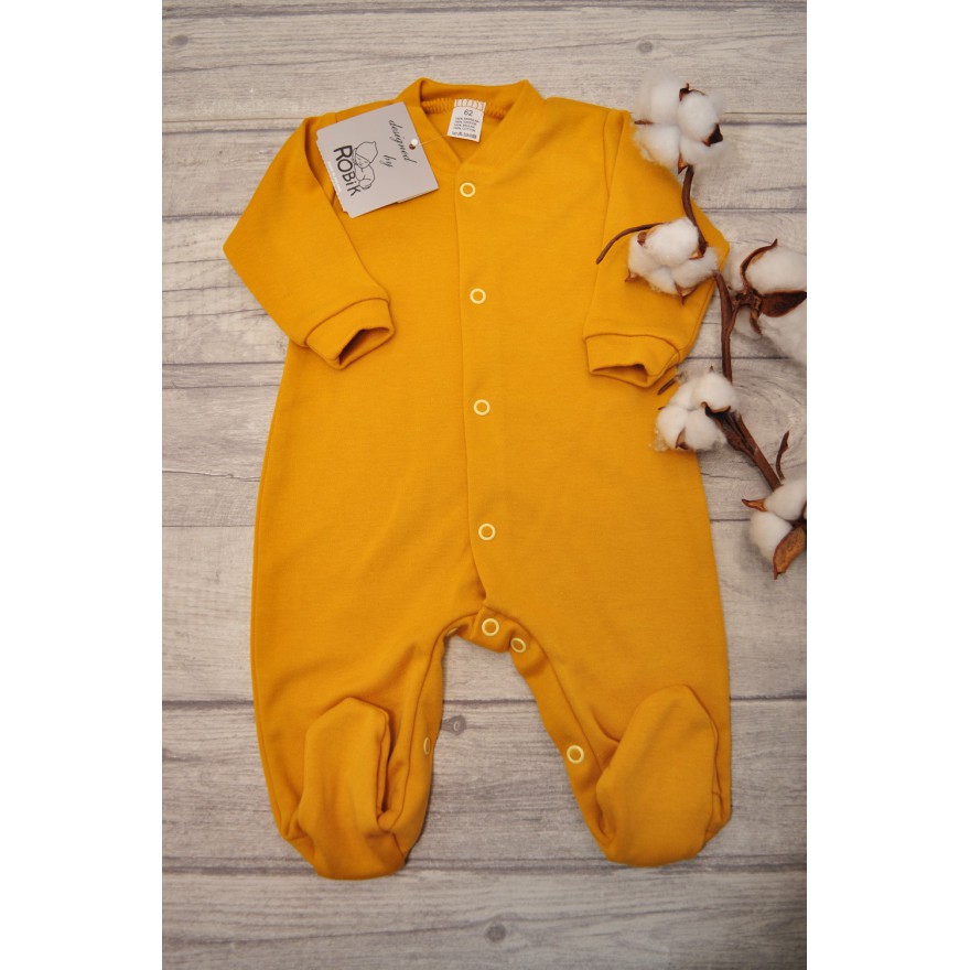 Gładki musztardowy Pajac pajacyk bawełniany WCZEŚNIAK