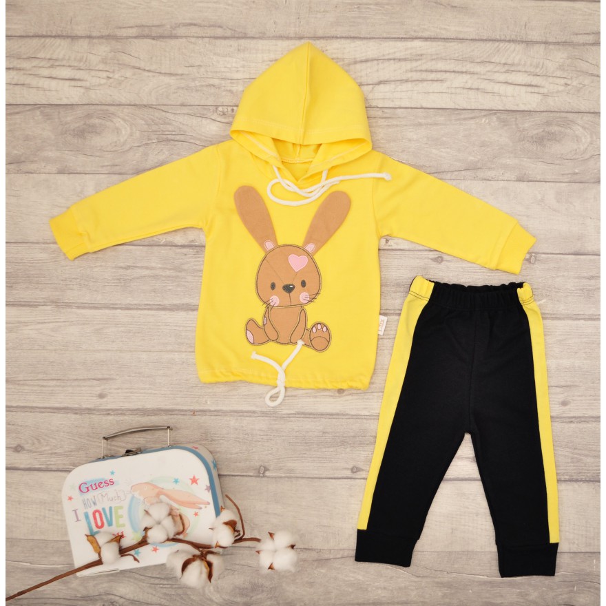 Żółto- czarny DRES ZAJĄCZEK z uszami, bluza, spodnie, komplet