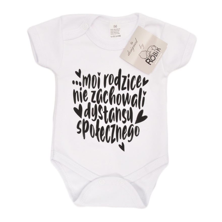 BODY białe MOI RODZICE NIE ZACHOWALI DYSTANSU SPOŁECZNEGO krótki rękaw