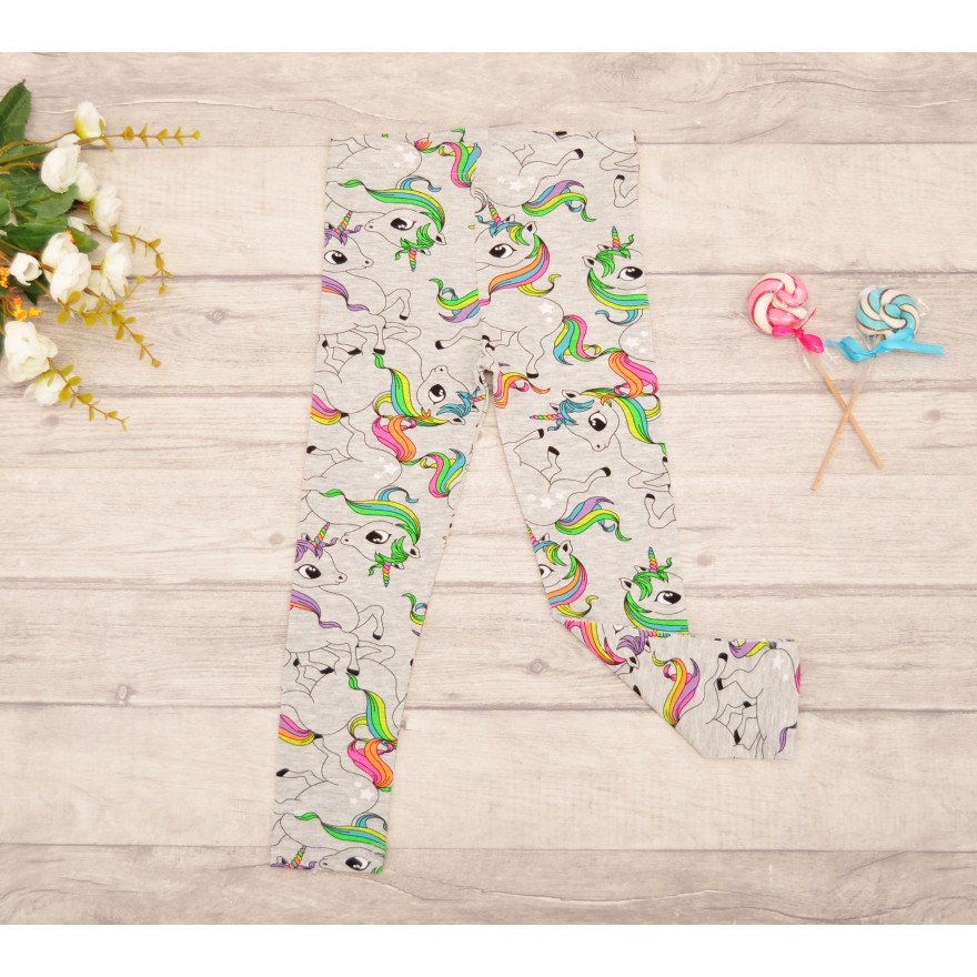 Szare LEGGINSY w tęczowe jednorożce GETRY