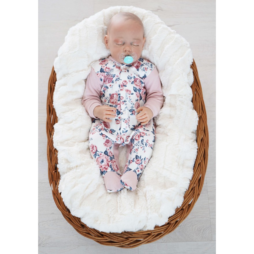 WCZEŚNIAK pajac pajacyk bawełniany róż w kwiaty ciemne liście r. 50 wzór 373r