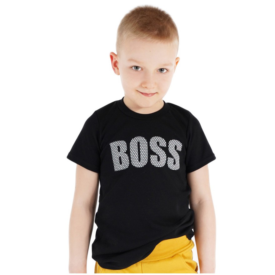 KOSZULKA czarna T-SHIRT z napisem BOSS