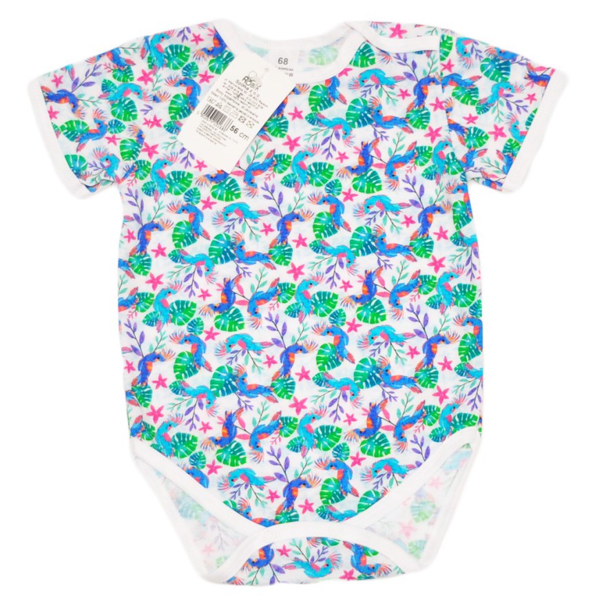 BODY kolorowe papugi i monstera liście krótki rękaw