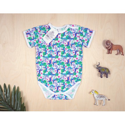 BODY kolorowe papugi i monstera liście krótki rękaw