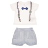 KOMPLET biało- niebieski HAND SOME koszulka z szelkami i muchą, spodenki