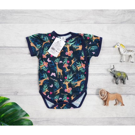 BODY kopertowe granatowe w żyrafy, krótki rękaw