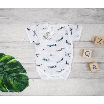 BODY kopertowe białe w samoloty, krótki rękaw