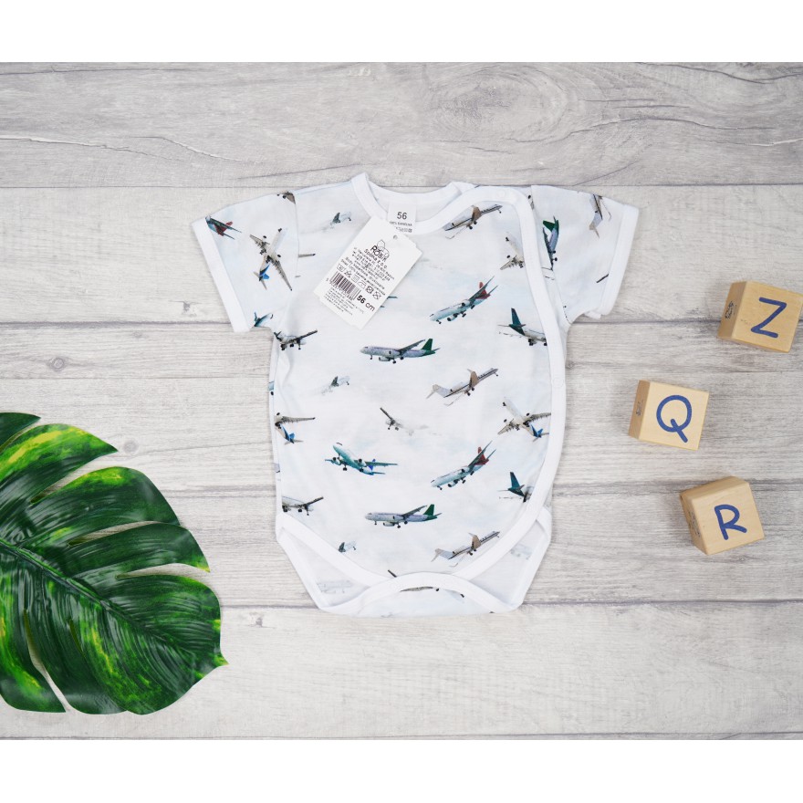 BODY kopertowe białe w samoloty, krótki rękaw