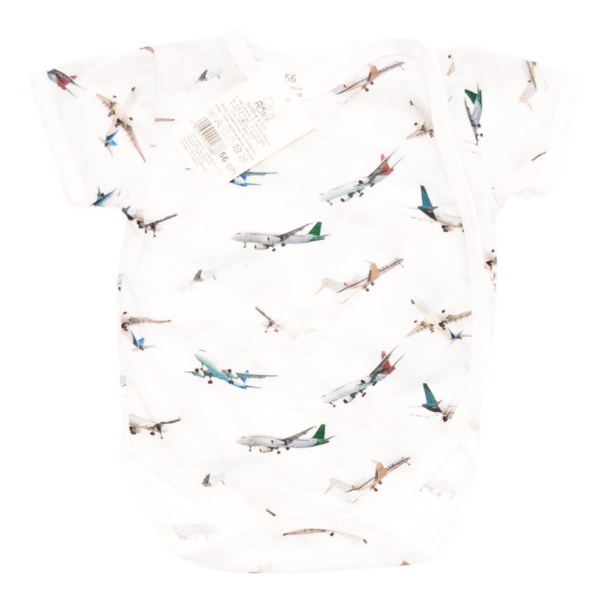 BODY kopertowe białe w samoloty, krótki rękaw