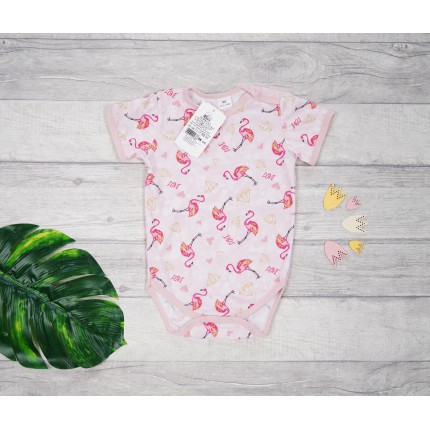 BODY różowe we flamingi LOVE krótki rękaw