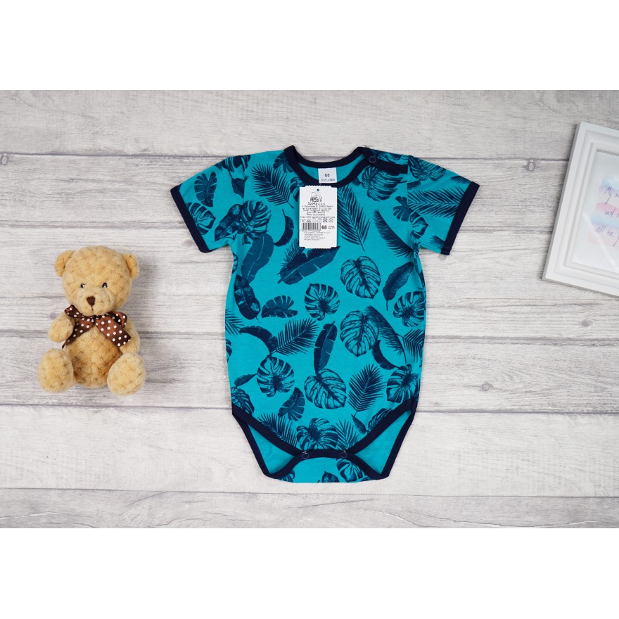 BODY ciemna zieleń w granatowe liście krótki rękaw