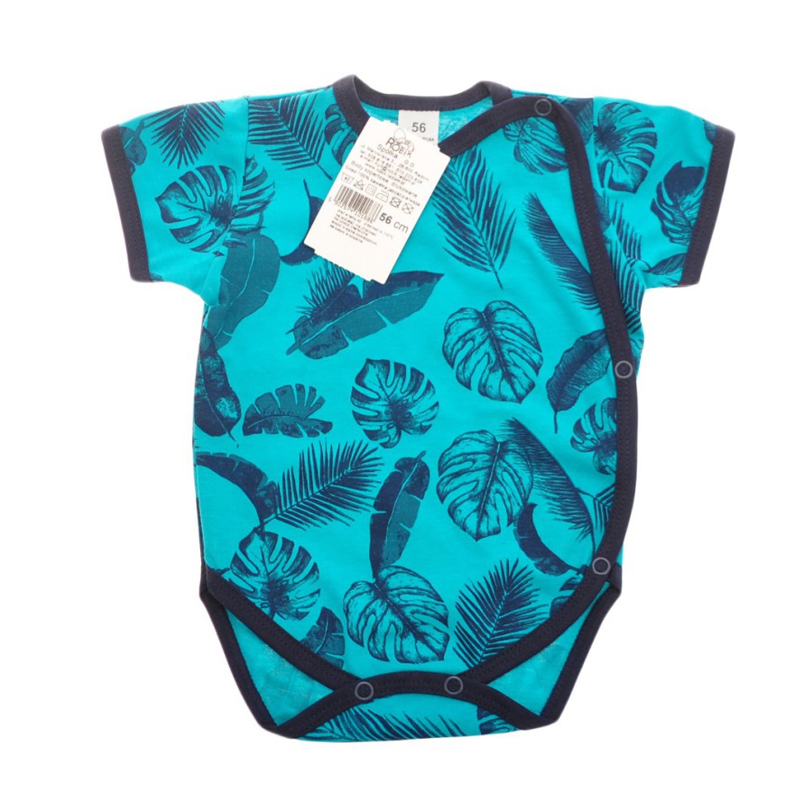 BODY kopertowe ciemna zieleń w granatowe liście krótki rękaw