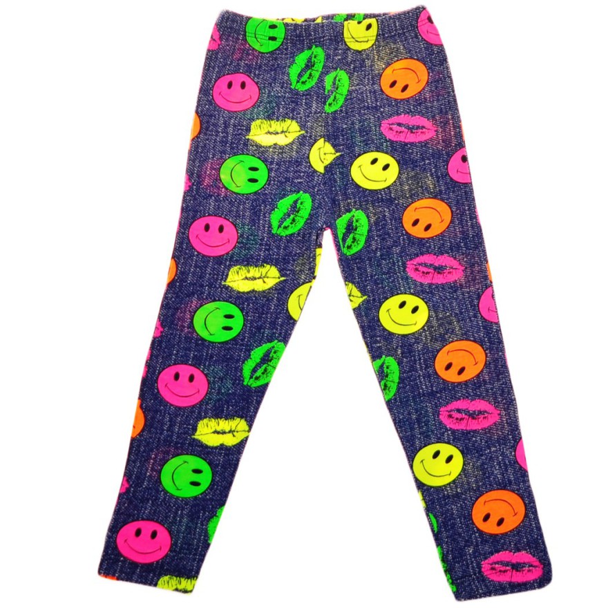 Granatowe LEGGINSY a'la jeans GETRY w neonowe usta i emotki