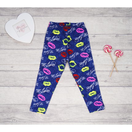 Granatowe LEGGINSY a'la jeans GETRY w neonowe usta MY LOVE