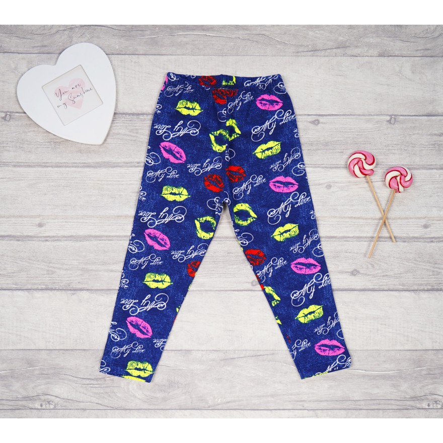 Granatowe LEGGINSY a'la jeans GETRY w neonowe usta MY LOVE
